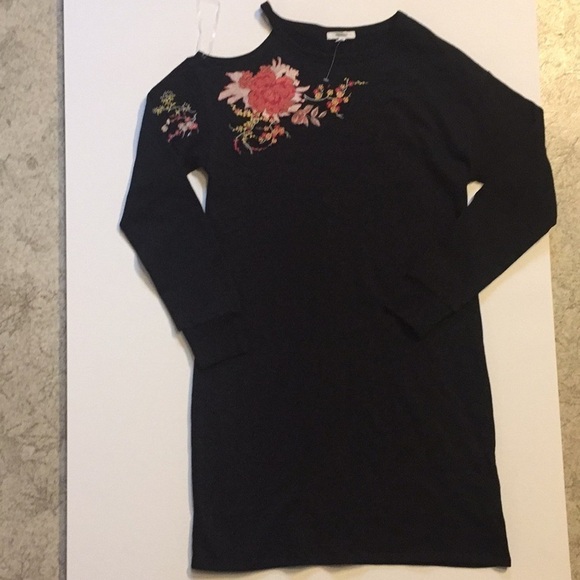 Maurice Cold Shoulder Floral Embroidered Black Dress - Picture 6 of 10